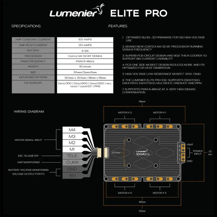Lumenier ELITE PRO 100A V2 6-12S BLHeli_32 4-in-1 ESC - Image 2